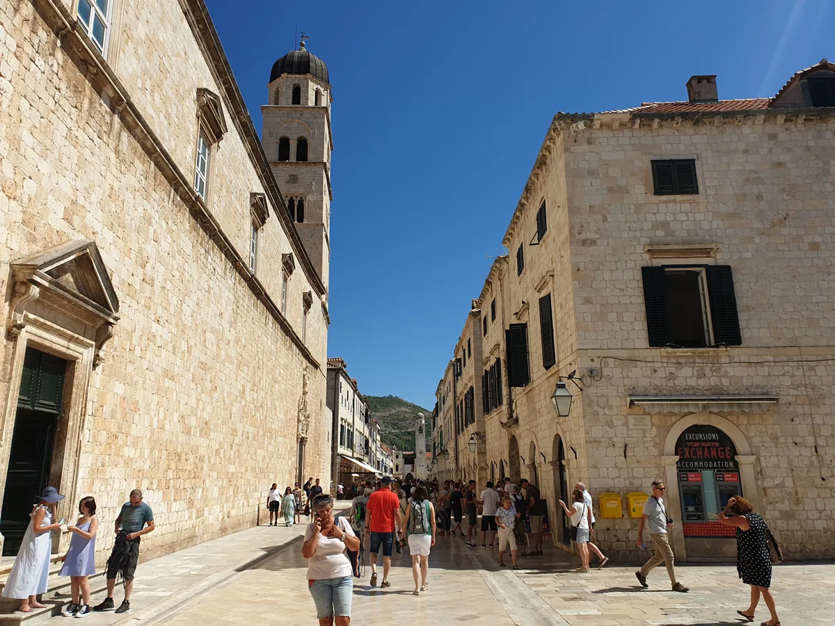 The Stradun, Dubrovnik's polished limestone main street, lined with stone buildings