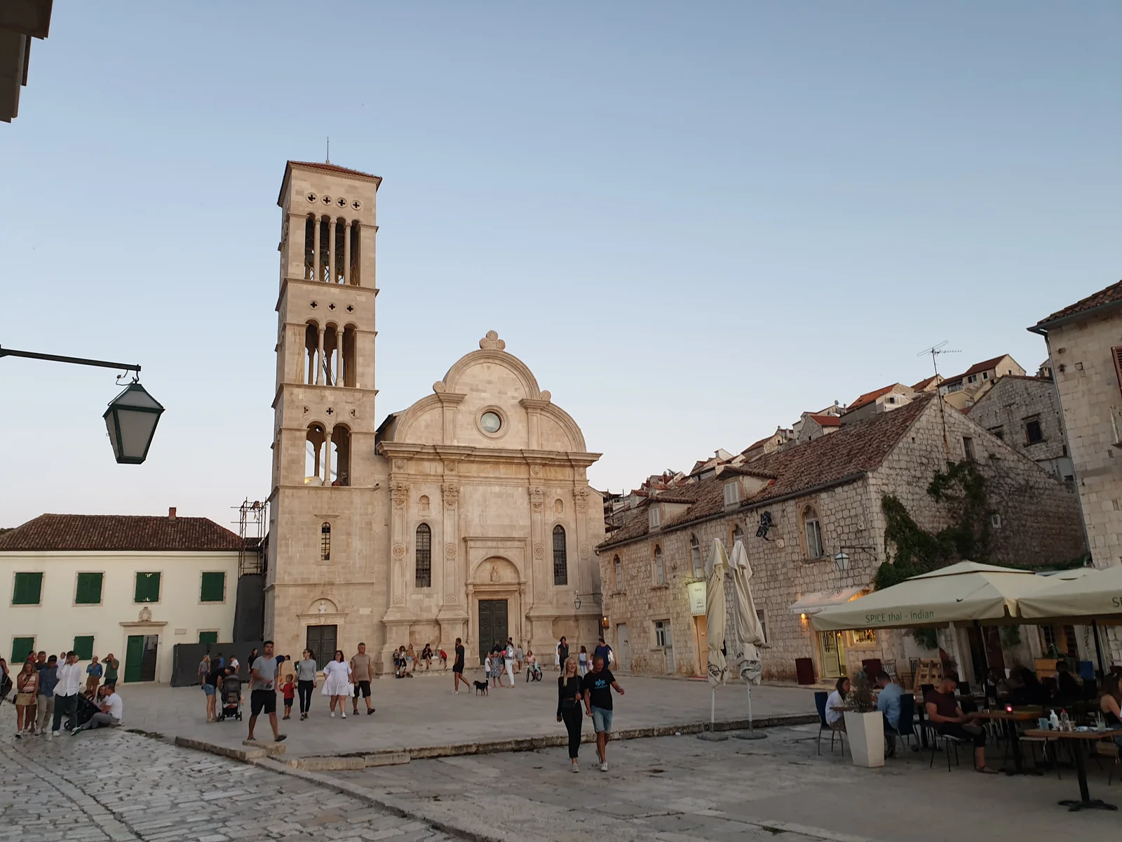 Hvar's cathedral and main square in soft evening light