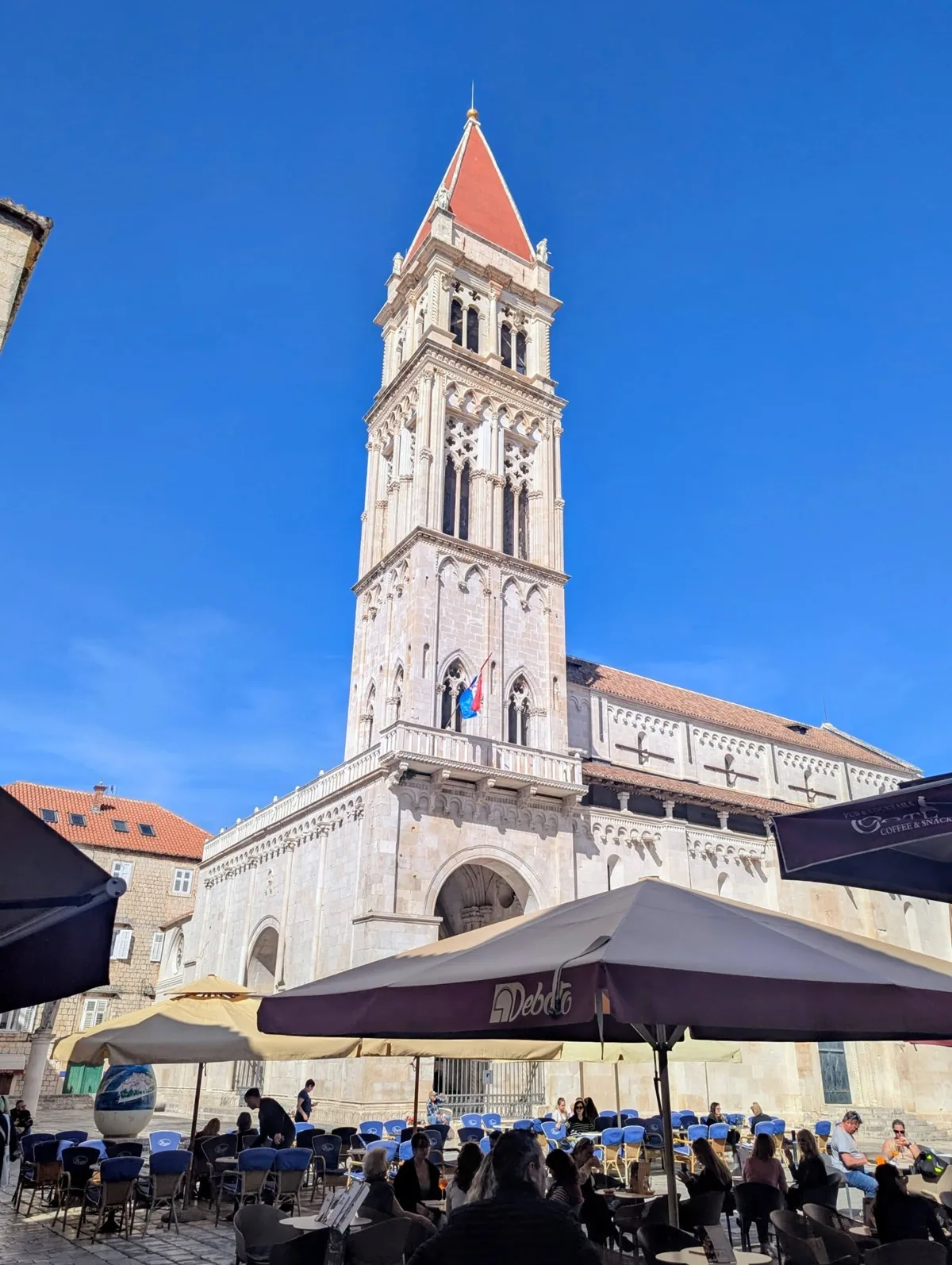 The stone bell tower of the Cathedral of St Lawrence in Trogir
