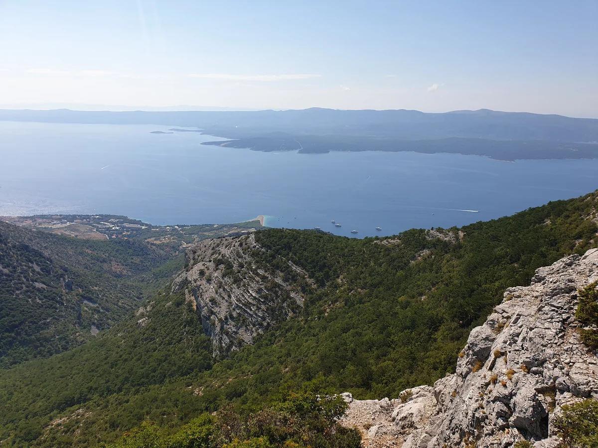 View from Vidova Gora on Brač down to Zlatni Rat beach and the sea
